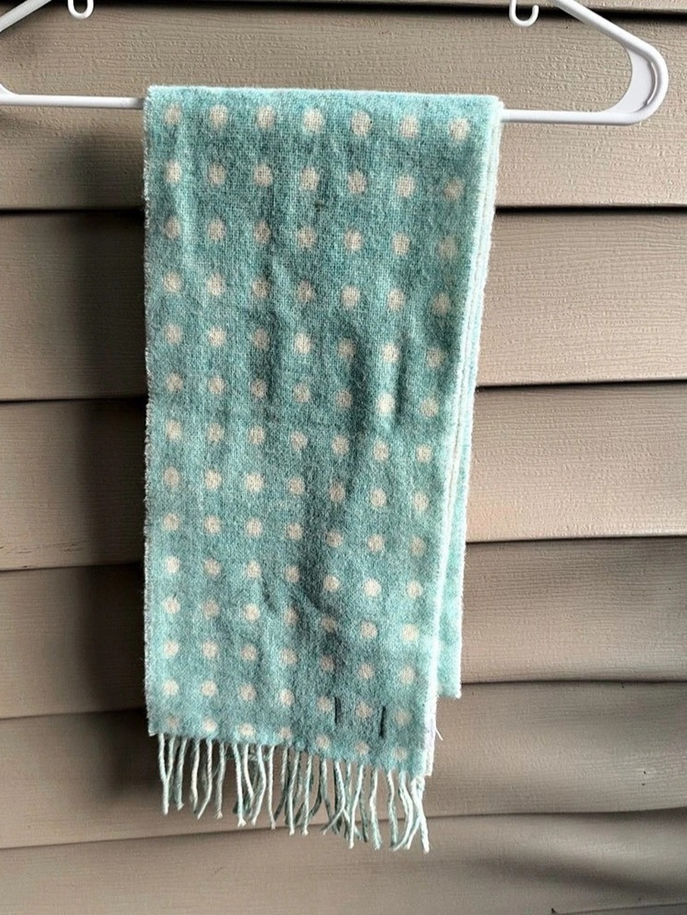 Sorcha Scarf Polka Dot Blue White Colorful Womens Wool Two Tone Fringe Y2K Cozy